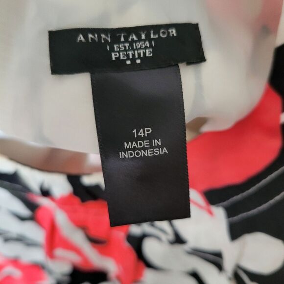 14P Ann Taylor PETITE 14 FLORAL SHEATH DRESS Coral Black White Like New - Picture 3 of 6